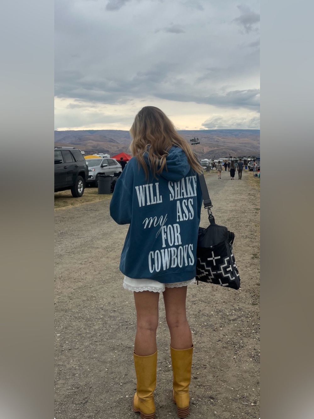Blue Graphic Hoodie - Will Shake My Ass For Cowboys